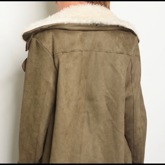 Olive Faux Suede Jacket - Picture 3 of 4